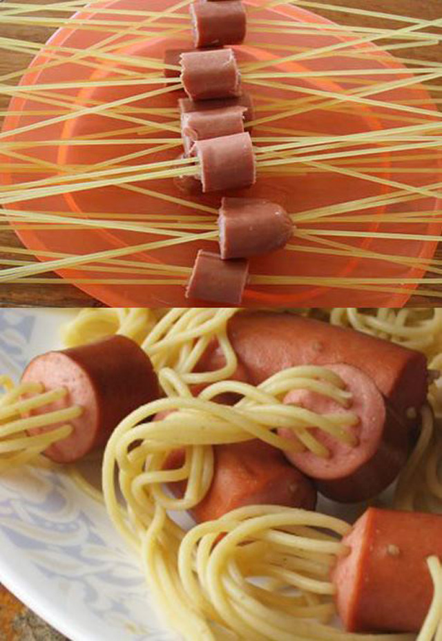 Spaguettis con Hot dog